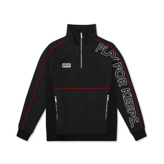 Play For Keeps Quarter Zip Black Red